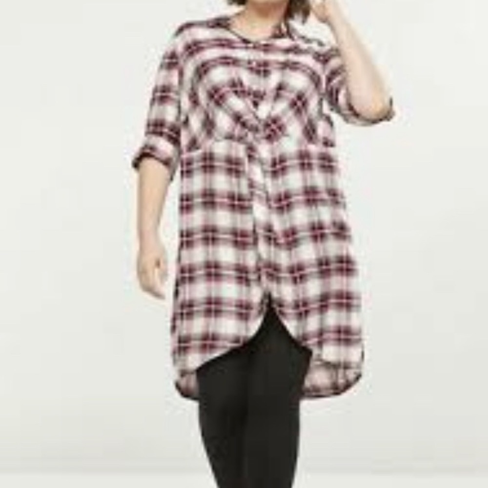 Lane Bryant Plaid Twist-Front Hi-Low Tunic Size 18